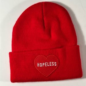Red, hopeless, heart beanie